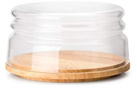 Continenta Käseglocke/Schüssel, 2-tlg. aus Gummibaumholz und mundgeblasenem Glas, Ø 20,5 x 11cm