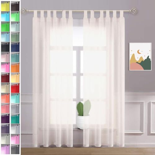Megachest lucy Woven Voile Tab Top Curtain 2 Panels with ties (28 colors) (ivory, 56 wideX90 drop(W142cmXH228.5cm))