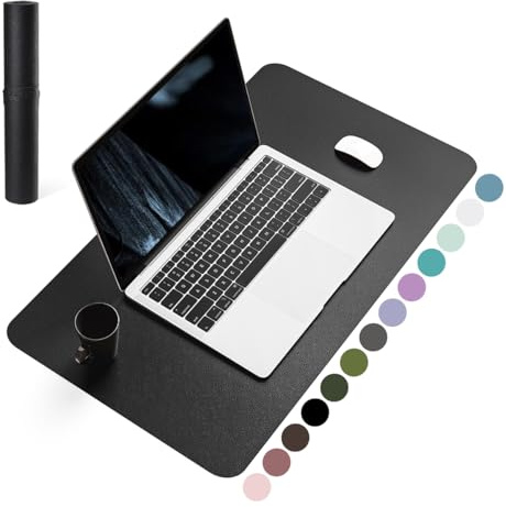 YSAGi Schreibtischunterlage, Premium Leder Mauspad, Schwarz, 60x35cm | Rutschfeste Schreibtisch Unterlage, Tischunterlage, Multifunktionales Mousepad Schreibtisch Organizer für Büro & Homeoffice