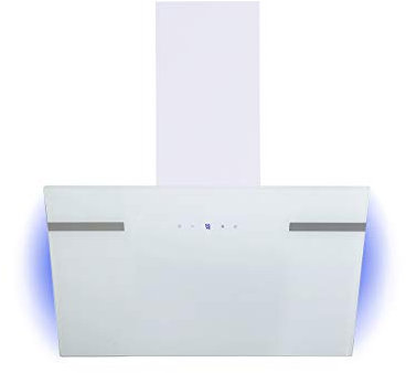Respekta Hotte aspirante hauteur de plafond/Hotte inclinée 60 cm/Boîtier métallique avec écran en verre blanc/Fonction évacuation et recyclage de l'air / CH69060WA+ / A+ / 43 – 63 dB