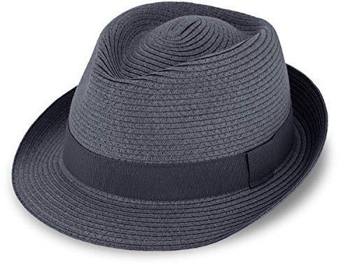 fiebig Jackson Trilby Papierhut mit farbigem Ripsband | Sonnenhut aus 100% Papier | Natur Sommerhut in vielen Größen & Farben (55-S, Marineblau)
