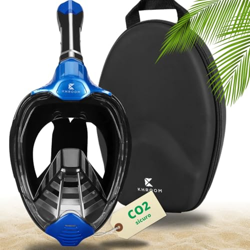 Khroom DEKRA® testad CO2 säker snorkelmask helmask | Seaview X - dykmask för vuxna / barn | Snorkelutrustning (S/M, blå+Soft-Case)