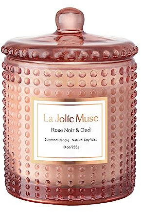La Jolíe Muse Rose Scented Candle, Rose Noir & Oud Candles for Home Scented, Rose Candle for Valentine's Day, Natural Soy Candles, 75 Hours Long Burning, 285g