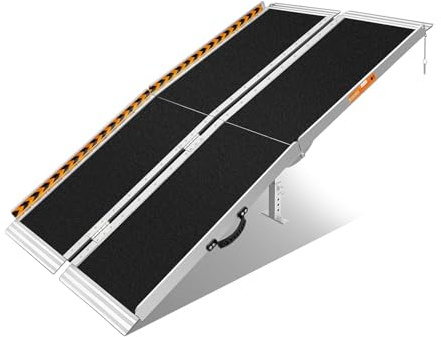 FACHNUO 5 Feet Portable Wheelchair Ramp, Non-Skid Aluminum Handicap Ramps with Handle, Folding Threshold Wheel Chair Ramp for Home Steps, Stairs, Entry, Threshold, Doorways, Scooter, 800LBS Capacity