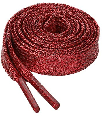 Allegra K Glitter Lucido Metallico Scintillante Shimmery Flat Sneakers Lacci Scarpe Strings, Rosso, 140cm/55.12