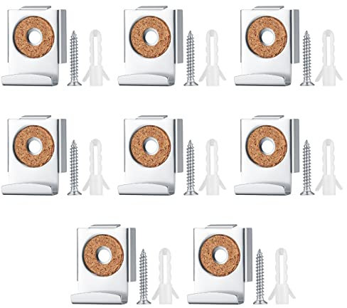 8 Pièces Supports de Miroir, Fixation Miroir Mural, Kit de Montage Mural en Verre sans Cadre Support Mural avec chevilles et vis pour Suspensions de Fixation de Miroir ou Verre