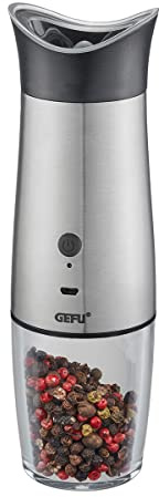 GEFU Salz- oder Pfeffermühle VELO elektrisch mit Kippsensor & USB-Ladung | stufenloses Keramikmahlwerk | LED-Beleuchtung & Akku-Betrieb