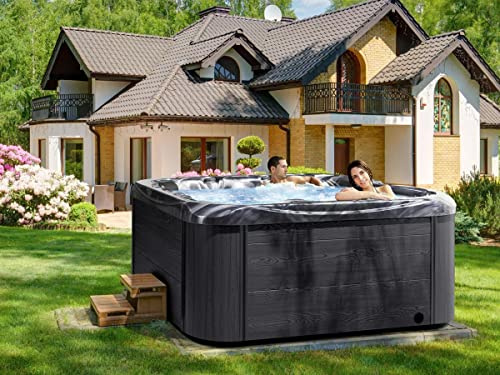 Luxus Outdoor Whirlpool Hot Tub Troja 200x200 cm mit 34 Massage Düsen Heizung Ozon Desinfektion LED Beleuchtung für 5 Personen Spa Pool Garten Außen Terrasse (Schwarz)