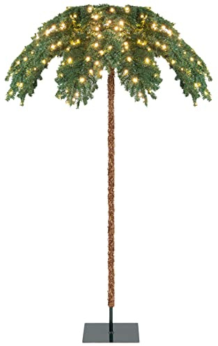 COSTWAY 180 cm Künstliche Palme beleuchtet, Kunstbaum mit 250 LED-Lichtern in Warmweiß, LED Baum mit 813 Spitzen & Metallständer, Lichterbaum für Weihnachten & Terrasse, Innen- und Außendekoration