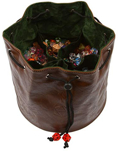 Forged Dice Co. Pouch of The Endless Hoard Dice Bag - Holds Over 1,000 Polyhedral Dice - Dice Storage Bag with 7 Pockets - Perfect for Bulk Dice - Brown/Green