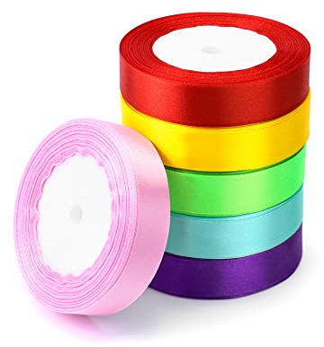 QWORK® 6 Farben Satinband - 22 M x 2 cm - Bunte Stoff Bänder zum DIY Basteln, Geschenk Verpacken, Hochzeit PartyDekoration