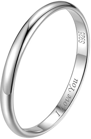 FindChic Silberringe Damen Herren 925 Partnerringe mit Gravur Personalisiert Verlobungsring Breite 2mm