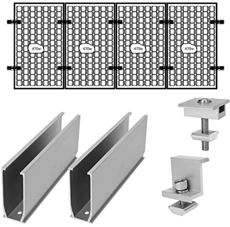 Befestigung Solarmodul, Montageset für solarmodule 4 PV, balkonkraftwerk halterung balkon, photovoltaik befestigungssystem 10 Profileschiene, 30mm Endklemme Solarmodul Halterung Flachdach