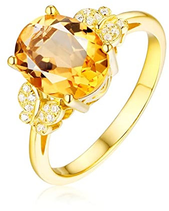 KnSam Damen Goldschmuck Verlobungsring Damen 18K Au750 Gelbgold, Pärchen Ringe 2.23ct Citrin Schmetterling Freundschaftsringe mit Ovalschliff Eheringe Gr.50 (15.9)