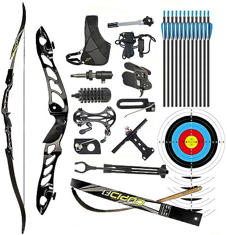 surwolf 68 Bogenschießen Takedown Recurve Bogen 18~38LBS Wettbewerb Recurvebogen Set Erwachsene Wettbewerb Bogen Recurvebogen Sportbogen (22lbs, schwarz Set)