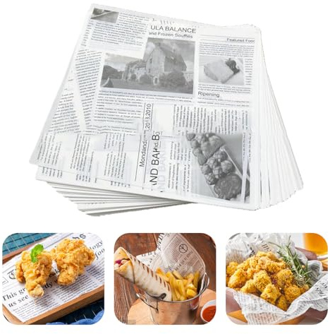 Papier Sulfurisé Alimentaire 200 Feuilles 18x18cm, Résistant à l’Huile et à l’Eau, Motif Journal, Papier Hamburger Sandwich Snack Patisserie, Utilisable Micro-Ondes