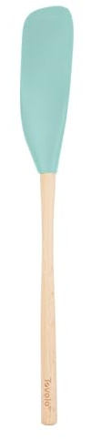 Tovolo Flex Core Jar Scraper With Wood Handle Long Silicone Spatula For Peanut Butter Jelly Jars, Heat Resistant BPA Free Long Handle Jar Spatula for Scraping Spreading Aqua Seafoam Green