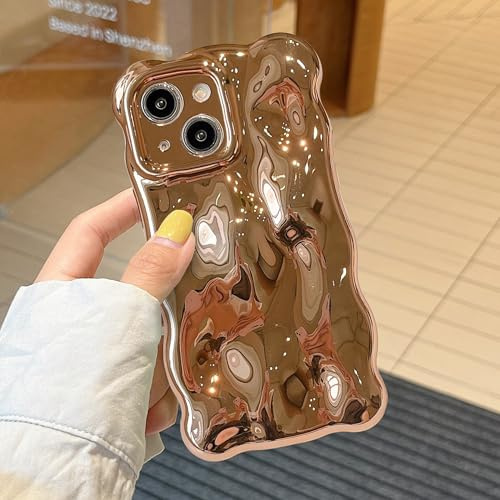 XIZYO Einfarbig Wellenform Hülle für iPhone 13, Gold | Niedliche Lockige Wellig, Ästhetisch Luxus Mädchen Design, Vollständiger Kameraschutz, Weiche TPU Silikon,Stoßfest Anti-Gelb