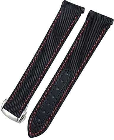 UMCNVV 20 mm Canvas-Lederarmband für Omega Seamaster 300 Speedmaster AT150 Planet Ocean, Nylon-Uhrenarmband, 20 mm, Achat