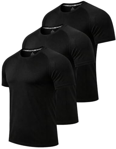 LUWELL PRO 3 Pack Mens Sport T Shirts Short Sleeve Running Shirt Gym Top