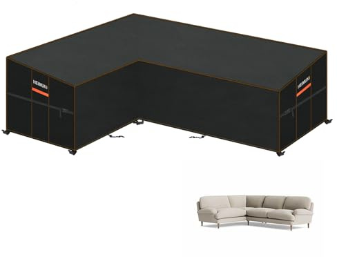 HEIMUNI Överdrag för Trädgårdsmöbler L-formade Soffor, Vattentät Hörnsoffa, Presenning med Ventilationsöppningar, Vindtätt Loungeskydd, Loungemöbler Skydd för L-form Lounge, 210x260x90x80/65cm