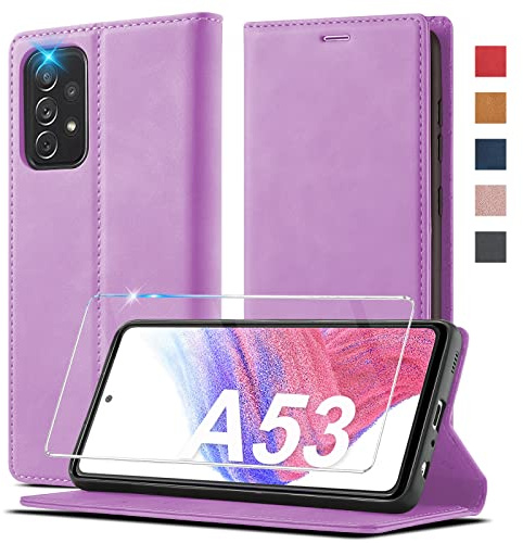 2023 Upgraded A53 Handyhülle für Samsung Galaxy A53 Hülle Leder[mit A53 Schutzfolie][Premium Leder]für Samsung A53 5G Hülle Klappbar Flip Case Cover 360 Stoßfeste Schutzhülle für Samsung Galaxy A53 5G