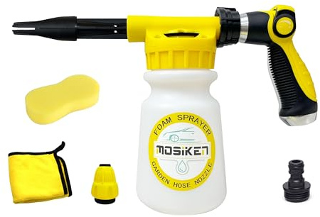 MOSIKEN Car Wash Foam Gun Sprayer with Washing Sponge & Absorbent Towel, Car Wash Kit, Spray Foam Cannon Cleaner, Snow Foam Blaster for Car/Garden Cleaning, YFM002