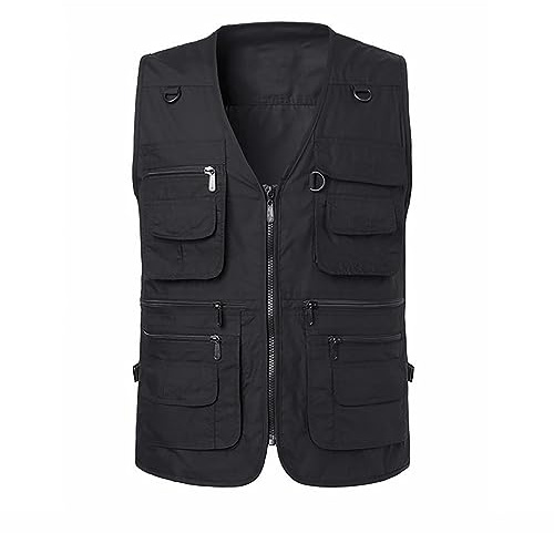 Chaleco de exterior para hombre 7XL talla grande: chaleco de trabajo para hombre, verano, fino, chaleco de pescador, con muchos bolsillos, chaqueta softshell ligera, sin mangas, chaleco multifunción,