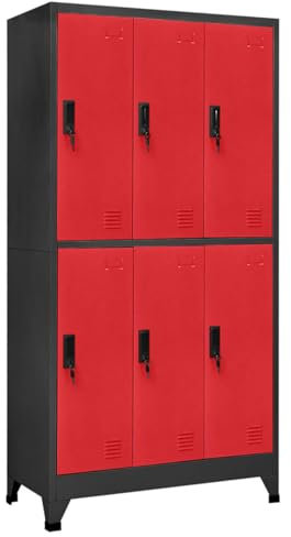 Buzaza Schließfachschrank Anthrazit und Rot 90x45x180 cm Stahl SchließFachschrank Spind Organizer Garagenschrank Spind Schrank