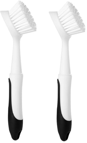 Dish Brush with Handle, Dish Scrub Brush with Built-in Scraper, Nylon Dish Scrubber, Kitchen Brushes for Dishes,Pots, Pans and Sinks 2 Pack