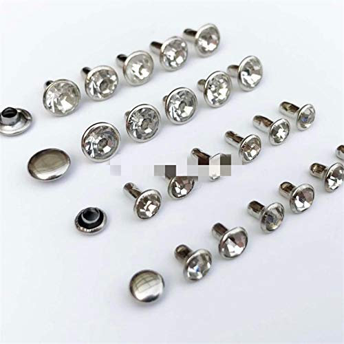 AUNANGLJSCS Nieten Kupfernieten Blindnieten 100 x Metall, Messing, Silber, 6/8 mm, tschechischer Kristall, Strass, Schnellnieten-Dekor, Nieten-Nagelkopf-Spot for Taschen, Schuhe, Lederhandwerk