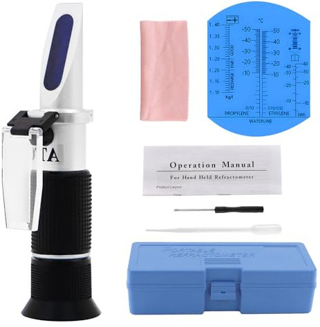 BEASAFY Refractómetro 4 en 1 anticongelante, refractómetro de mano, refrigerante, medidor de líquido refrigerante, anticongelante para pruebas de agua de parabrisas, Adblue, ácido de batería,