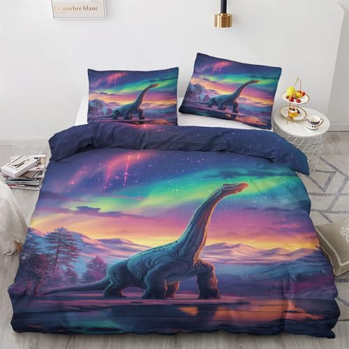 ZyxMehtic Housse de Couette 220x240 Dinosaure, Parure de Lit Jurassic Dino 2 Personnes, Ensemble Literie Imprimé 3D Microfibre avec 2 Taies d'oreiller 65x65 cm avec Fermeture Éclair