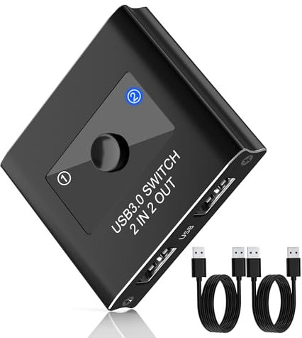 USB Switch, USB 3.0 Switcher 2 in 2 Out, KVM Switch Selector, USB Switcher 2 Computers Sharing 2 Devices for Printer, Keyboard, Scanner, Mouse, Compatible with Mac/Win/Linux