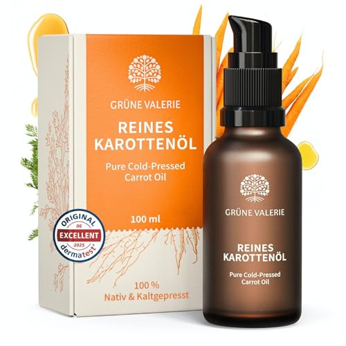 Grüne Valerie Reines Karottenöl 100 ml – Kaltgepresstes, natives Gesichtsöl aus Karottenwurzeln – Für natürliche Hautpflege & leicht getönten Teint