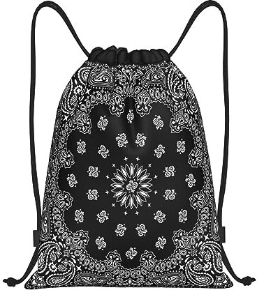 Rucksack Mit Kordelzug Schwarzes Blumen-Bandana Gymnastikbeutel Erwachsene Schuhbeutel Unisex Turnsack, Für Schule, Yoga, Strand, 36x42cm