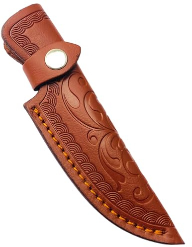 Dorccsi Messerscheide aus Leder, 6 Zoll, braune Lederscheide mit schönen Schnitzereien und Druckknopfverschluss für Koffer/Laden/Horizontales Messer, Messerscheide, horizontale, Lederscheid
