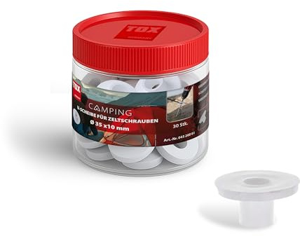 TOX arandelas con cuello de plástico blanco, diámetro exterior 35 mm, diámetro interior 10 mm, para la fijación de tiendas de campaña, toldos, marquesinas y lonas, práctica lata redonda, 04526001