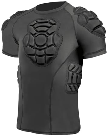 Jormino Kids Protective Compression Top, Contact Sports Base Layer w/ Chest Shoulder Rib Back Protection Pads for Boys & Girls M