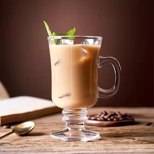 Glass Coffee Mugs, Latte Cups,250ml Set of 2 Cappuccino and Hot Chocolate Mugs with Handle, Clear Glass Mugs for Hot Beverages (2, Irish)
