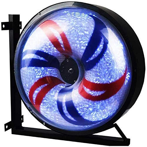 SXSHEYS Molino de Viento LED Redondo con luz giratoria, Tiras Rojas, Blancas y Azules, para salón, Letrero eléctrico de Pared Abierto, para peluquería al Aire Libre.