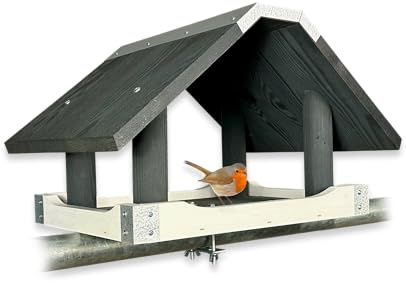 GARTENETAGE Modernes Vogelhaus mit Balkonhalterung aus Kiefernholz – wetterfestes Futterhaus für Wildvögel mit stabilem Dach, handgefertigt, einfache Montage, ideal für Meisen, Rotkehlchen & Sperlinge