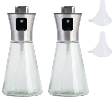 Rieoany 2 StüCk öL SprüHflasche 200 Ml Mit 2 Kunststofftrichtern Transparent öLsprüHer FüR SpeiseöL Edelstahl Konische Form Rutschfest öLsprüHer FüR HeißLuftfritteuse