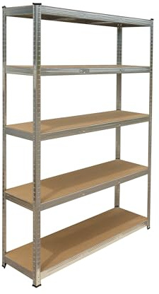 Relaxdays Kraftig lasthylla, 5 nivåer, HBT: 200 x 120 x 60 cm, upp till 875 kg, källare och garage, förvaringshylla, stål, silver