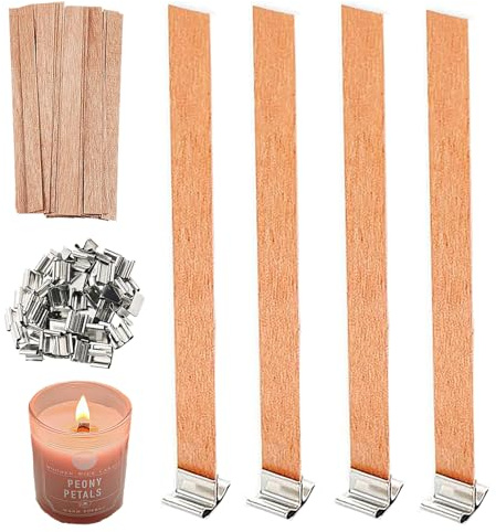 25 PCS Crackle Wick, Wooden Candle Wicks, Candle Wicks Wooden, Wooden Candle Wick with Iron Holder, for Handmade DIY Scented Candle Holder Craft Supplies