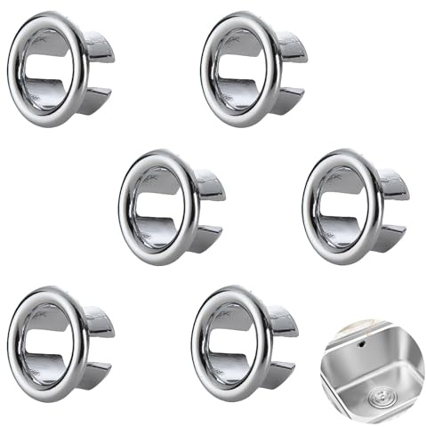 6 PCS Sink Overflow Ring, Sink Overflow Cover, Basin Overflow Cover, Sink Hole Replacement Overflow Hole, for Bathroom Kitchen Washing Vanity Basin, Bathtub(Silver)