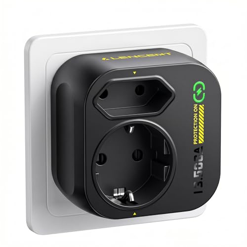 LENCENT Adaptador Enchufe de Protección contra Sobretensiones hasta 13.500A, Enchufe Multiple Pared Toma de Torriente de Protección para Toma de Tierra (3600 W 16 A)