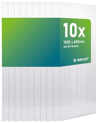 BRAST Doppelstegplatten Hohlkammerplatten 6mm | viele Varianten | Polycarbonat | 121x60.5cm - 150x60.5cm | UV-beständig bruchstabil & zuschneidbar | 150x60.5cm - 10er Set transparent