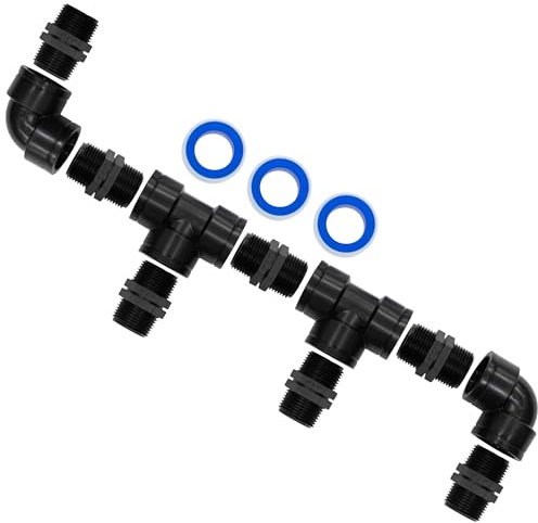 AERZETIX Kit de conexión de 4 vías 1 en plástico / 7 niples iguales / 2 racores en T / 2 codos 90° / 3 rollos de cinta PTFE 10 m