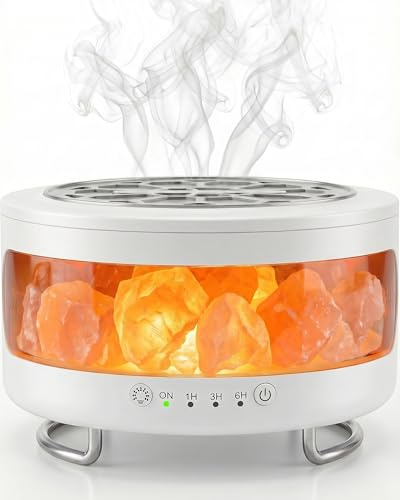 BZGG 2-in-1 Aroma Diffuser & Salzkristall Lampe - 300ml Ultraschall Duftdiffusor mit 7 Farben LED Licht, Timer, leiser Luftbefeuchter-Funktion für ätherische, Ideal für Schlafzimmer,Büro,Weiß